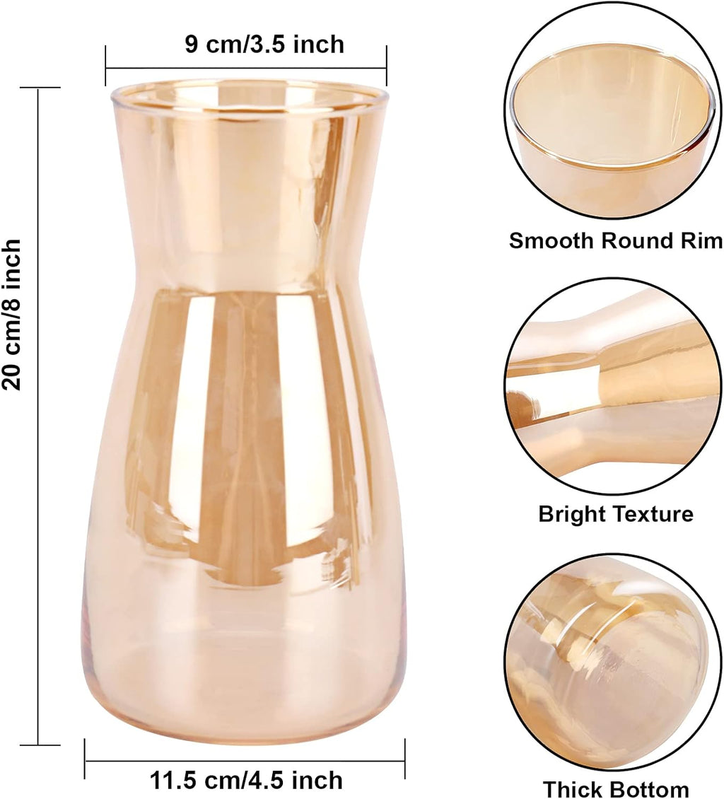 Glass Vases for Flowers, 8 Inch Tall Ins Modern Irised Crystal Clear Glass Vases for Centerpieces Home Desk Decoration, Decorative Glass Table Vase for Birthday Wedding Housewarming Gift,Amber