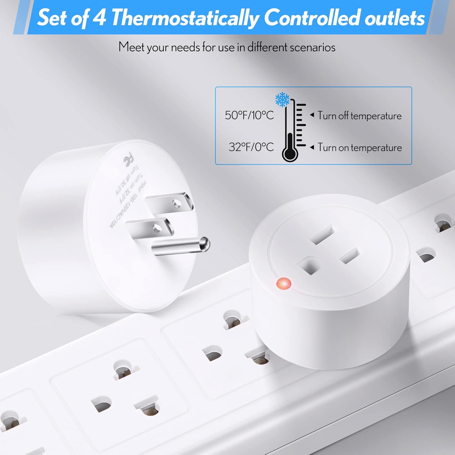 4 Pieces Thermostatically Controlled Outlet, On at 32°F/Off at 50 °F Thermostat Plug Outlet for Winter Chicken Water Coop Heater, Temperature Controllers for Bird Bath Deicer Outdoor
