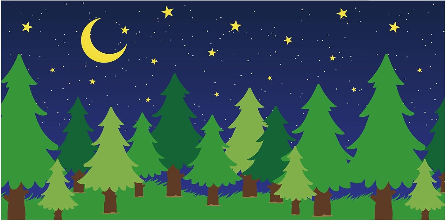 10 x 16 ft Enchanted Forest Camping Backdrop Scene Camping Background Supplies Forest Night Scene Photography Background for Theme Party Photo Banner Decoration