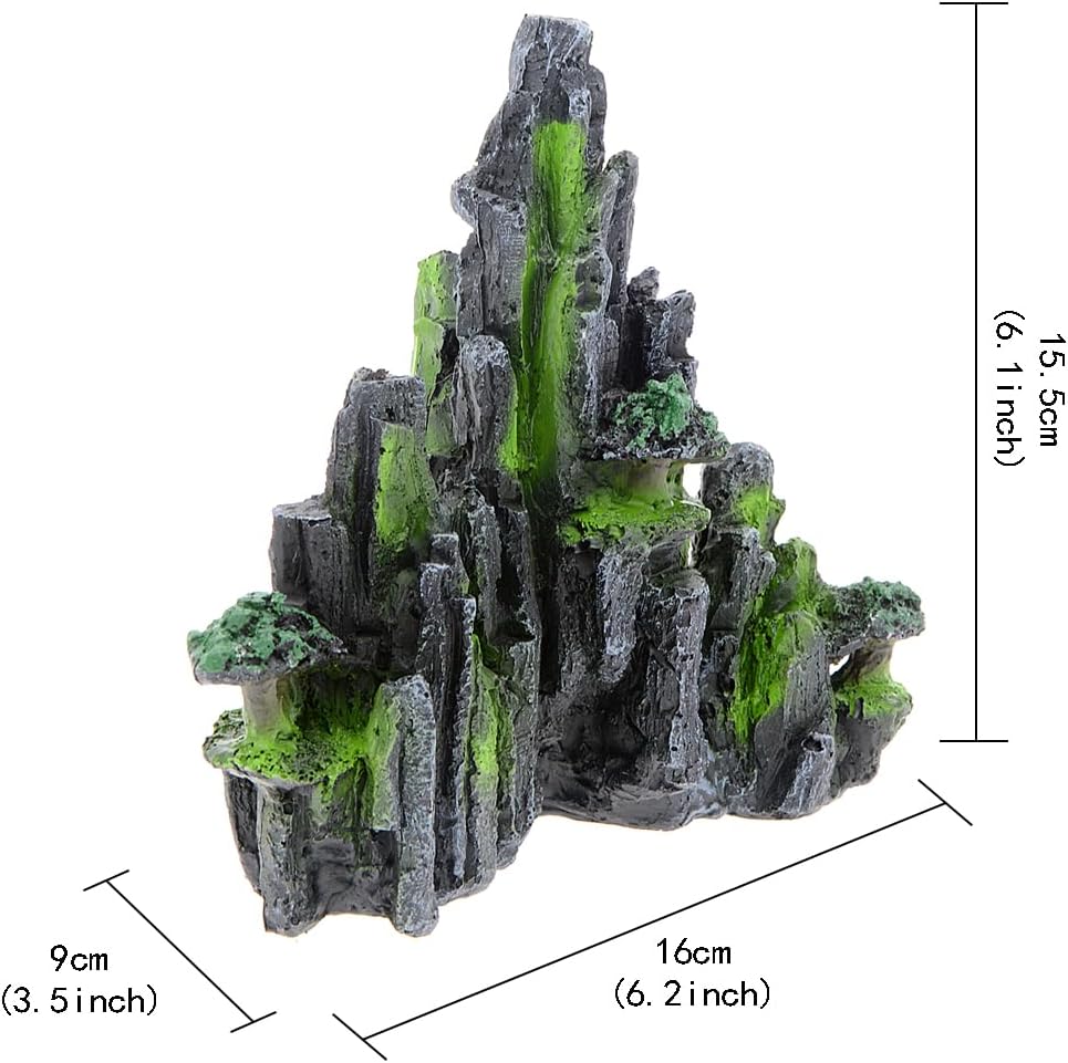 Aquarium Rock Mountain Decoration, Resin Fish Tank Ornament with Realistic Rock Design, Beta Fish Cichlids & Shrimp Hideout Play, for 5 to 20 Gallons Aquarium Landscape Decor (3.5 x 6.2 x 6.1in)