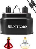 Dual Reptile Lamp Fixture with 100W Daytime Heat & 100W Nighttime Infrared Heat Bulbs, 2 Independent Switches, Reptile Heat Lamp Combo Pack - No UVB