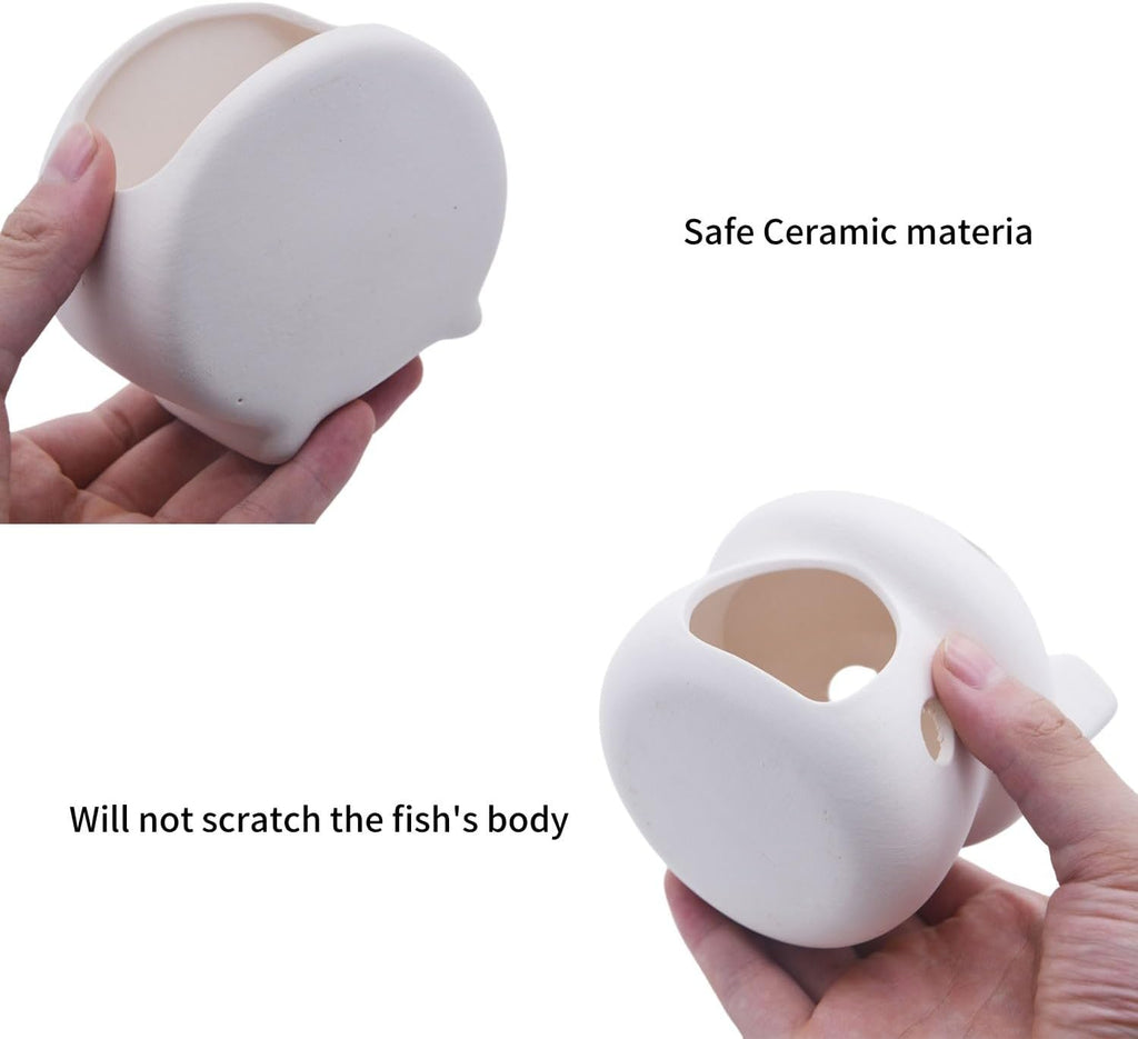 Aquarium Decor Ceramic Mushroom House with Cave Set Ornament Fish Tank Landscape Decoration for Small Shrimp for Goldfishes to Rest (White)