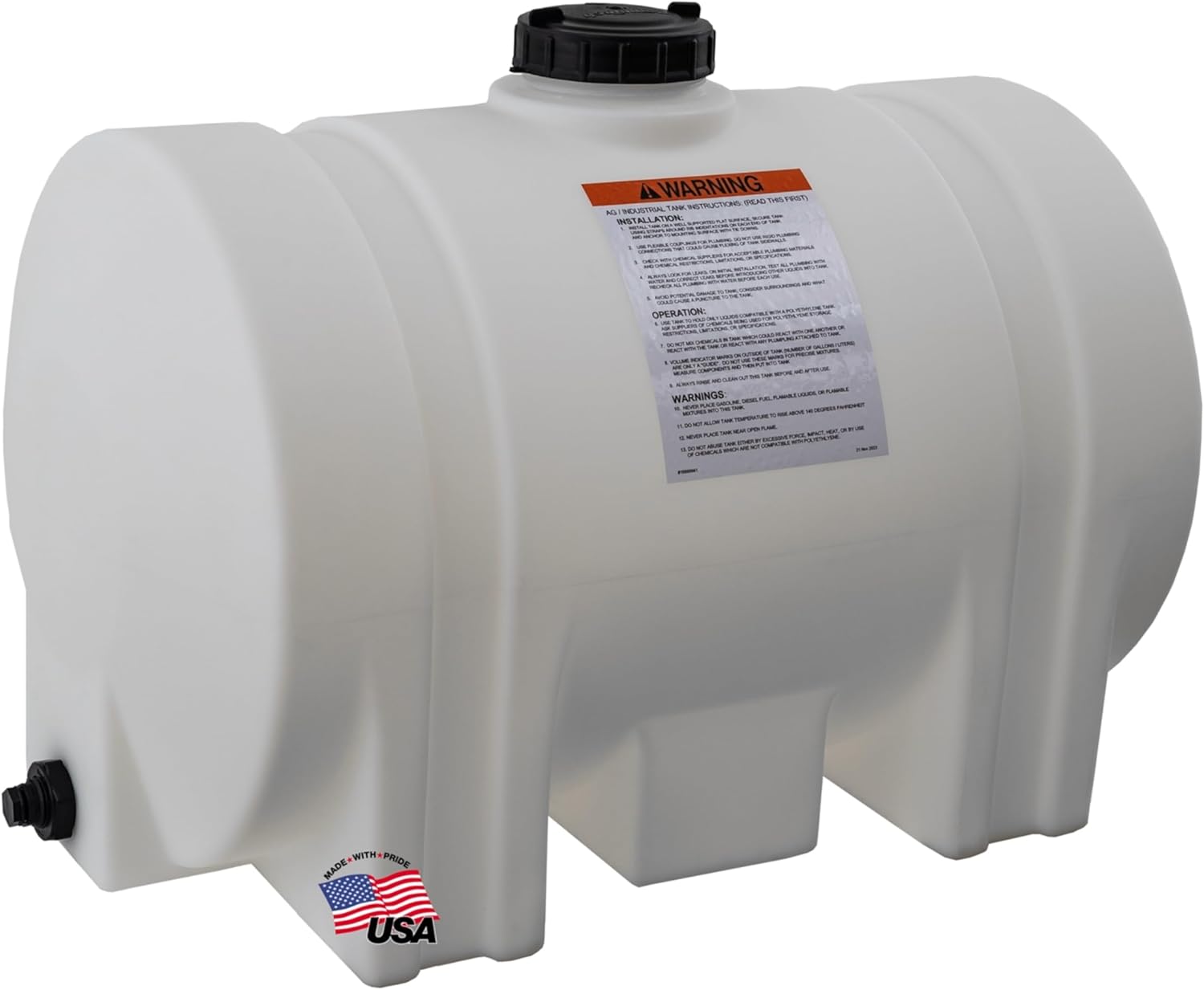 RomoTech 60 Gallon Polyethylene Storage Tank with Legs–Heavy-Duty Horizontal Water Storage Tank for Farms, Industrial or Chemical Use–UV-Resistant, Rustproof, BPA-Free Plastic Liquid Tank, 82123939