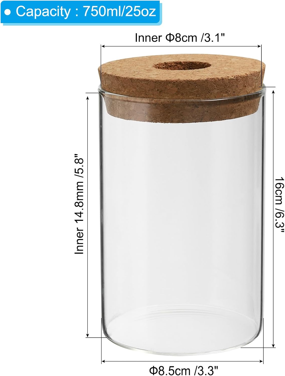 PATIKIL 6.3"x3.3" Plant Propagation Terrarium, Glass Cylinder Vase Desktop Glass Planter with Cork Stopper for Hydroponic Plants Centerpieces