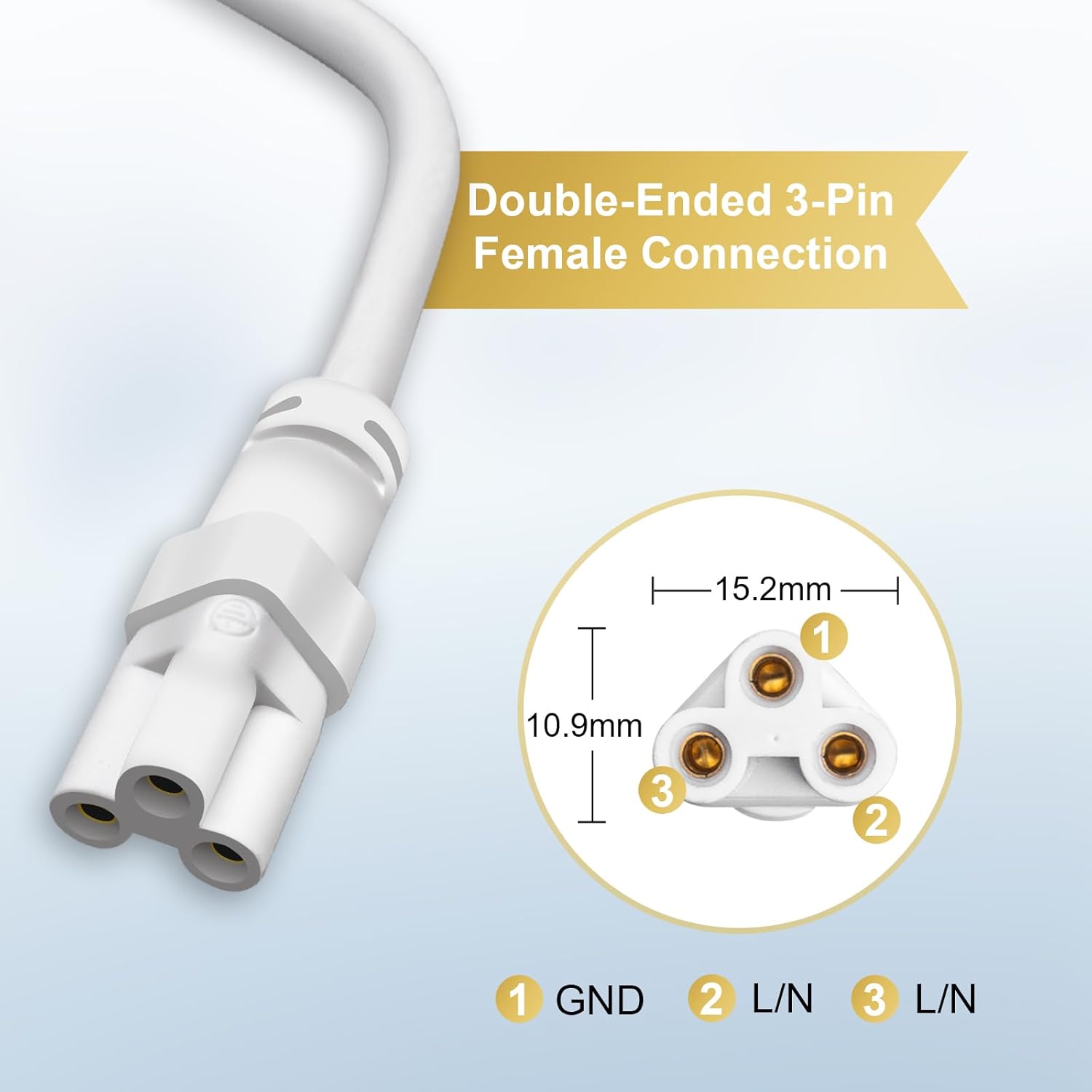 DiCUNO T5 T8 Tube Light Extension Cords 6.6FT, Female to Female Double end 3 Pin LED Tube Connector Cable, Power Extension Wire for LED Integrated Single Fixture, Garage Light, Pack of 4