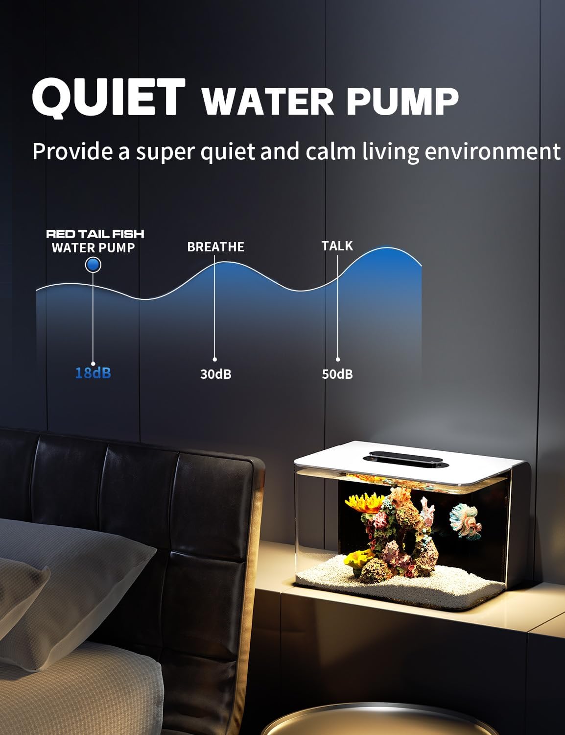 2.5 Gallon Fish Tank Small Aquarium Starter Kit with Hidden Filtration, 3 Color Light, Self Cleaning Nano Tank for Betta, Shrimp, Guppy, Angelfish