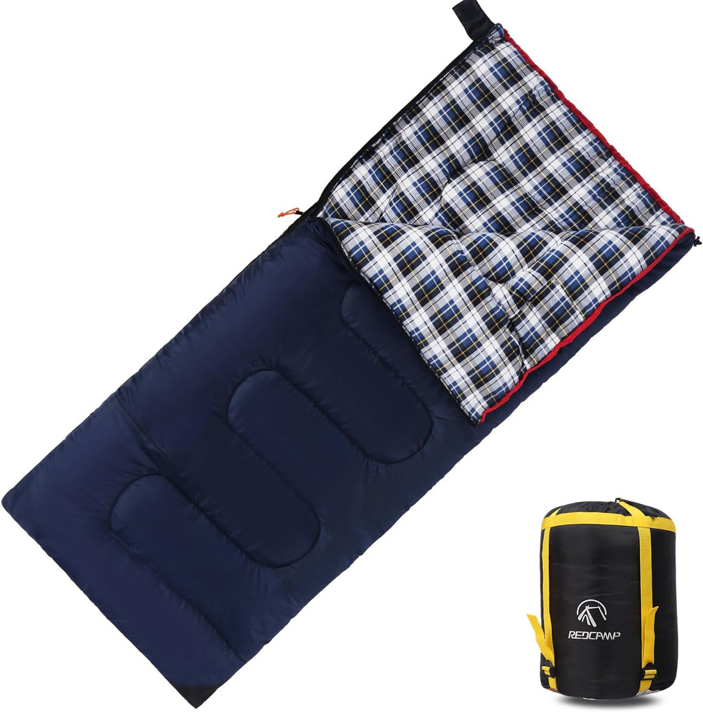 REDCAMP Cotton Flannel Sleeping Bag for Camping Backpacking, Adults Cold Weather Envelope Sleeping Bags with 2/3/4/6lbs Filling