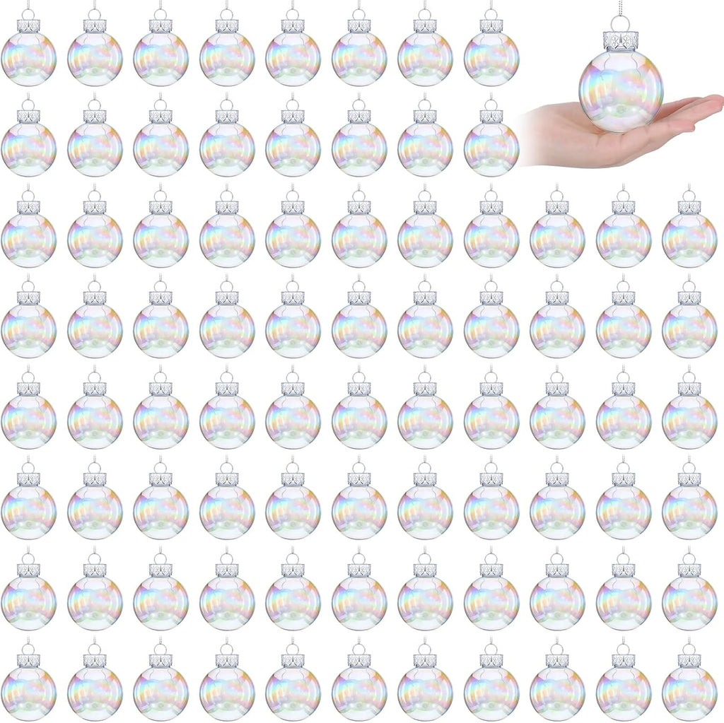 Funtery 120 Pcs Christmas Iridescent Clear Ornaments Balls Iridescent Christmas Balls for Tree Crafts Fillable Transparent DIY Hanging 2.5 Inch Rainbow Ball for Holiday Decor (Iridescence Style)