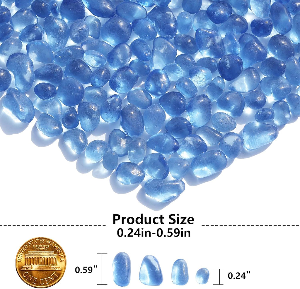 Sea Glass Stones - Light Blue Clear Glass Pebbles Gemstones - Perfect for Aquarium Rocks, Fish Tank Gravel, Vase Fillers, DIY Crafts, and Home Decor (0.9LB/14oz)
