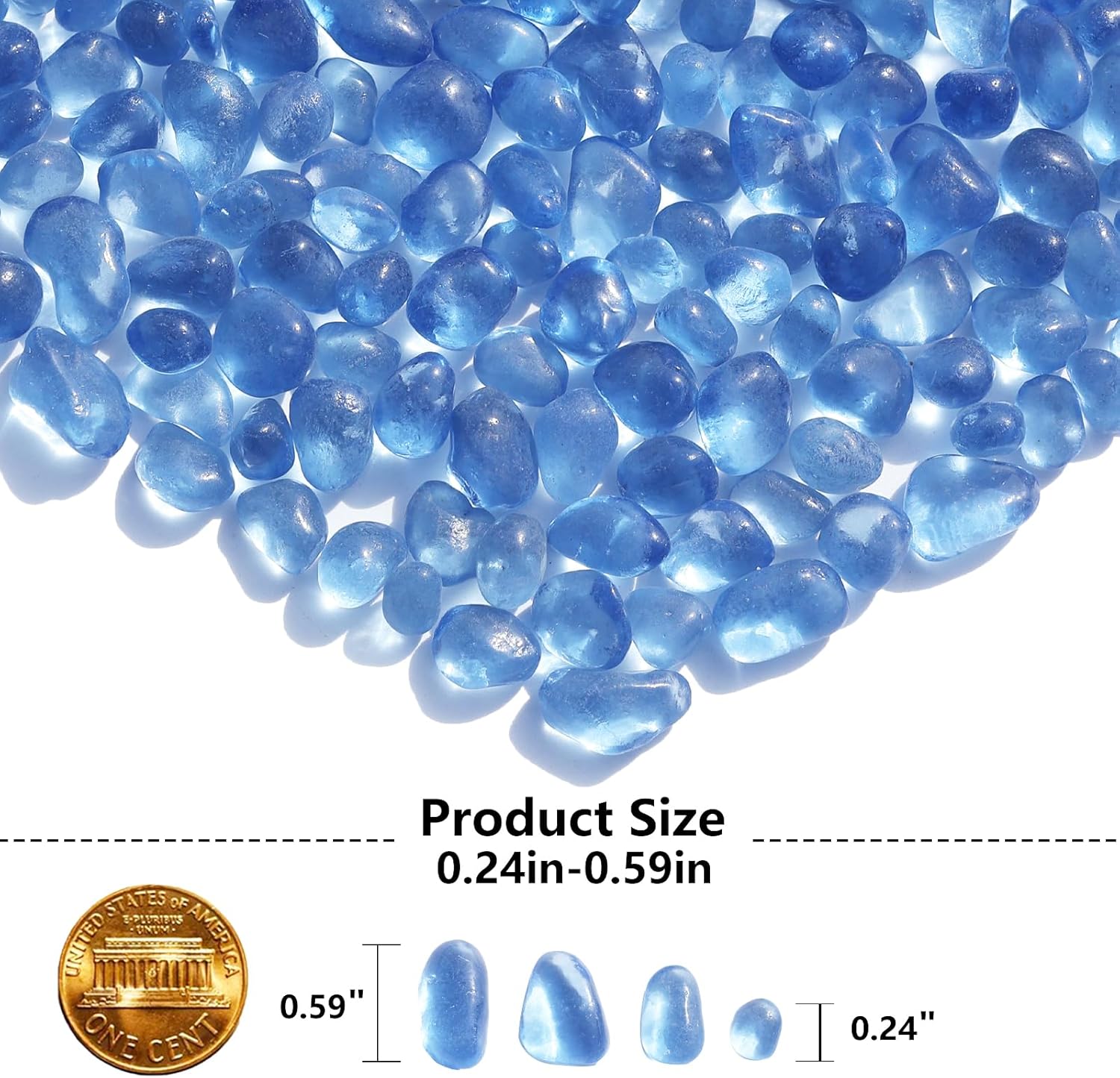 Sea Glass Stones - Light Blue Clear Glass Pebbles Gemstones - Perfect for Aquarium Rocks, Fish Tank Gravel, Vase Fillers, DIY Crafts, and Home Decor (0.9LB/14oz)