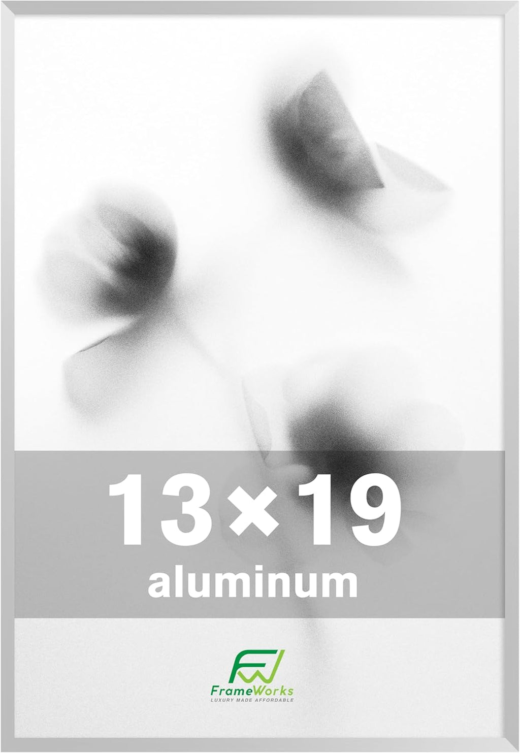 FrameWorks 13x19 Brushed Aluminum Poster Frames – Modern Brushed Metal Design w/Shatterproof Plexiglass, Perfect for Posters, Artwork, Paintings, Wall Displays – Home or Office Decor, Silver - 1 Pack