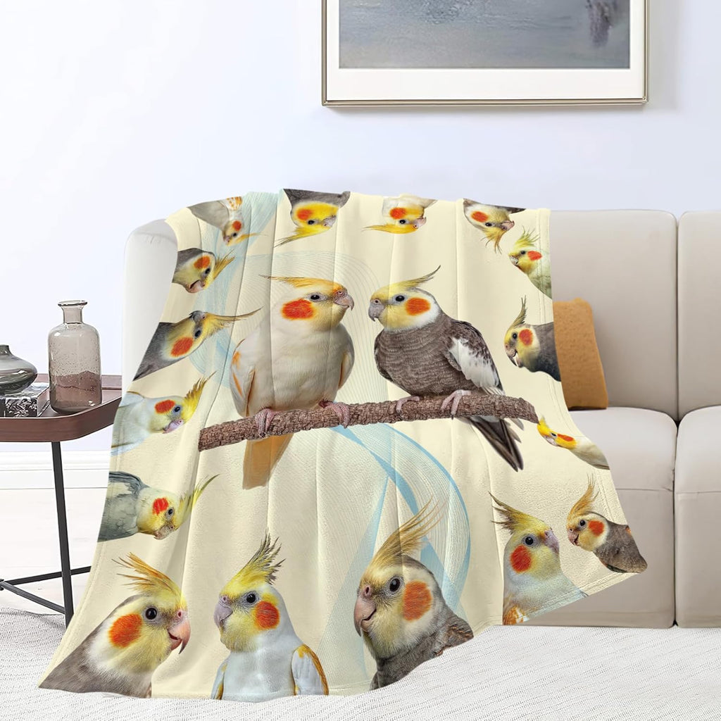 Parrot Bird Throw Blanket Cute Cockatiel Stuff Gifts for Kids Girls Boys Adults Women Men Soft Cozy Warm Plush Fluffy Fuzzy Fleece Blanket Decor 40''X50''