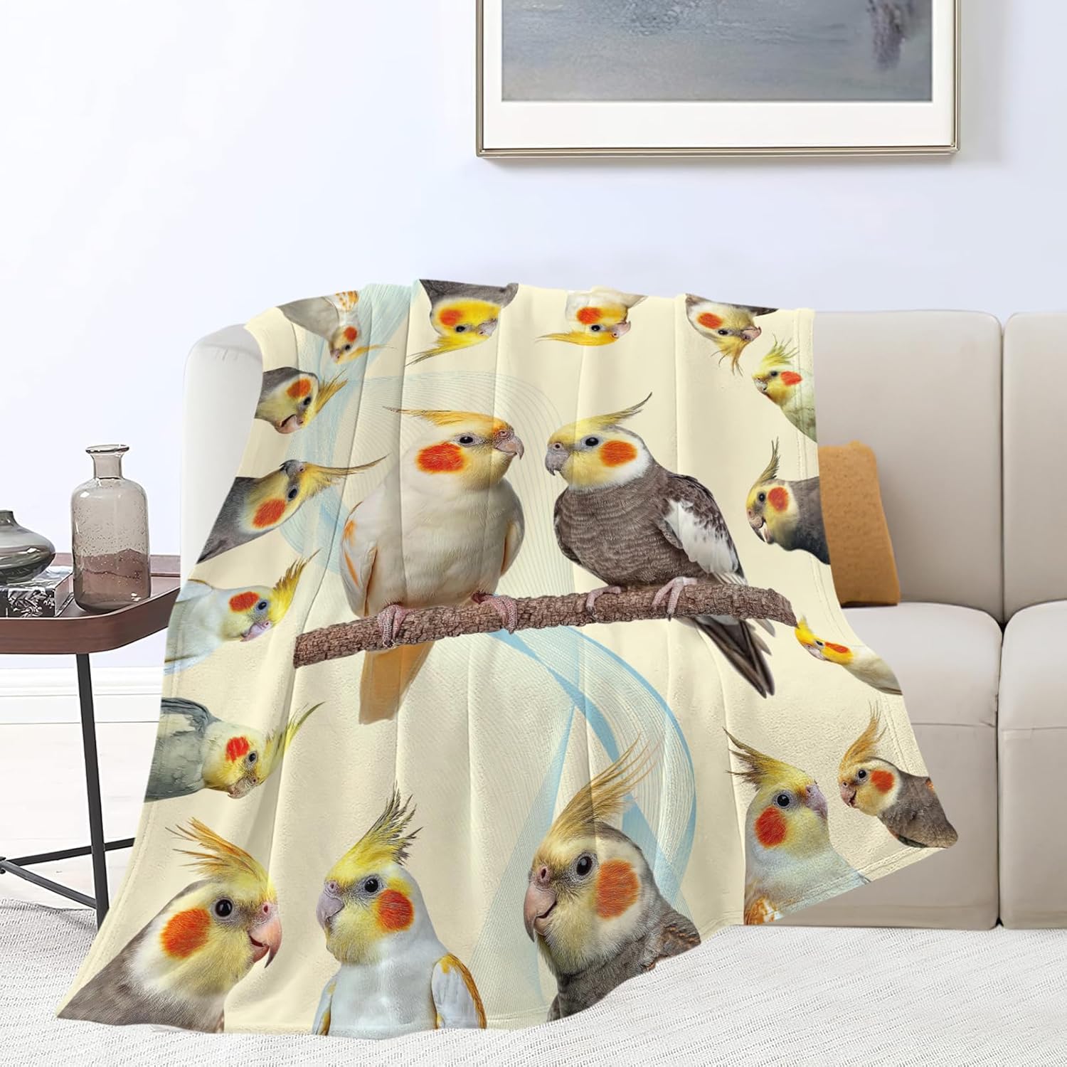 Parrot Bird Throw Blanket Cute Cockatiel Stuff Gifts for Kids Girls Boys Adults Women Men Soft Cozy Warm Plush Fluffy Fuzzy Fleece Blanket Decor 40''X50''