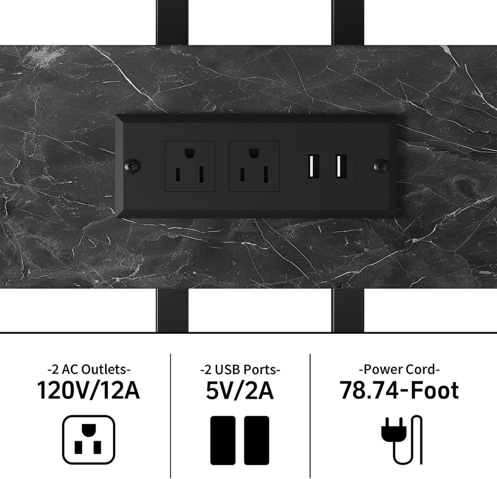 Reinforced 40-50 Gallon Aquarium Stand with Power Outlet | Ultra-Stable 750LBS Capacity Metal Fish Tank Stand for Reptile/Aquatic Setups, 5-Tier Adjustable 37"x19" Steel Shelving System