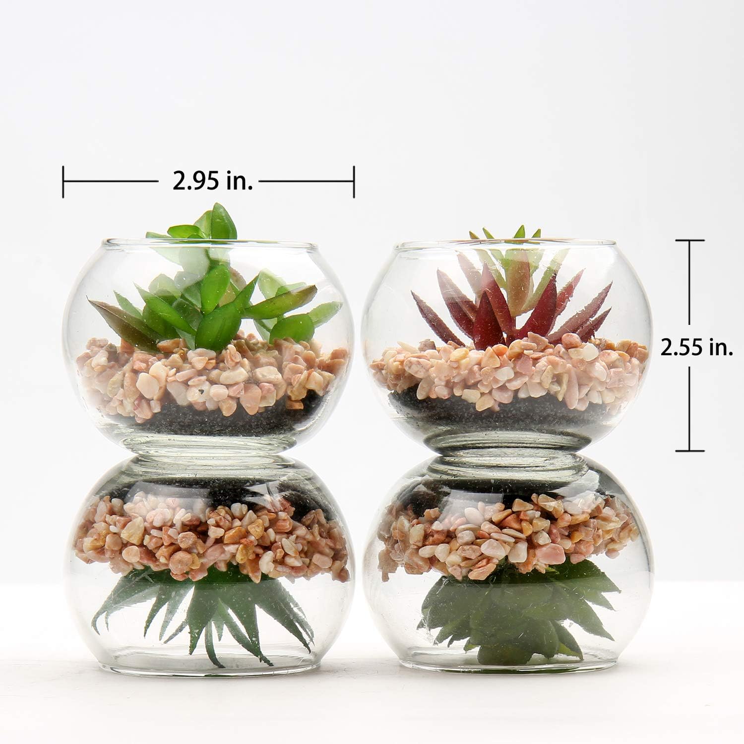 Briful Mini Fake Plants 4 Packs Cute Succulents Artificial Plants Potted Faux Succulents in Round Glass Vase for Bathroom Living Room Kitchen Shelf Table Decor