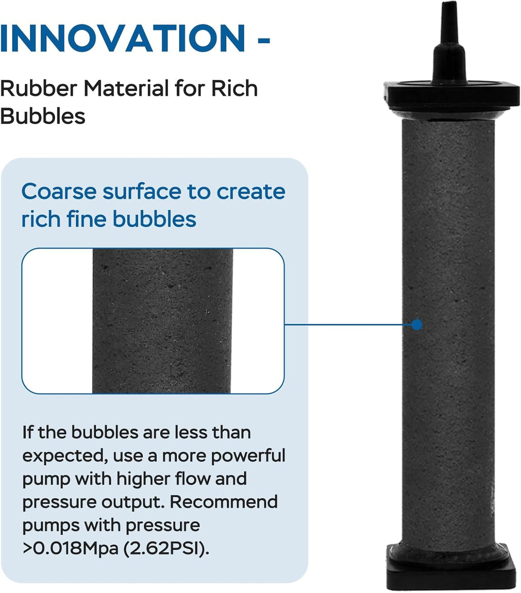 AquaMiracle New Innovative Rubber Air Stone for Large Aquarium, 8”x1.25” Fish Tank Air Stone 2-Pack, Air Bubbler Oxygen Air Diffuser for Pond Aerator