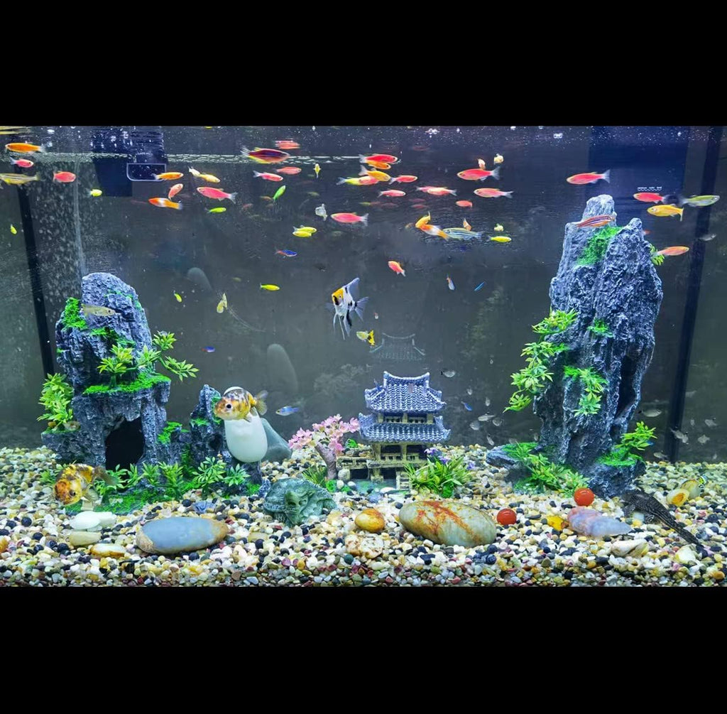 Aquarium Decorations Large and Tall Large Aquarium Decoration for Fish Tank Decorations Fish Tank Ornaments Mountain View Stone Ornament Tree Rock Cave Artificial Fishtank Ornament