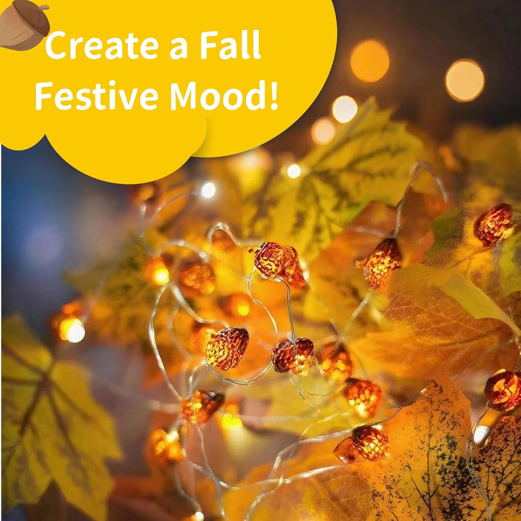 Thanksgiving Lights Fall Decorations Acorn Lights 30 LEDs 10ft Battery Powered, Fall Decor for Fireplace Farmhouse Autumn Tree Ornaments Home Decor