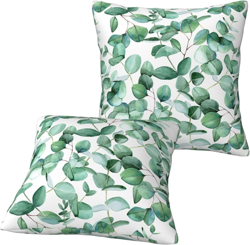 Sage Green Leaf Throw Pillow Covers Set of 2 Ultra-Soft All-Season Pillow Shams with Hidden Zipper,Durable for Sofa Bed Car Decor & Gift 18x18IN