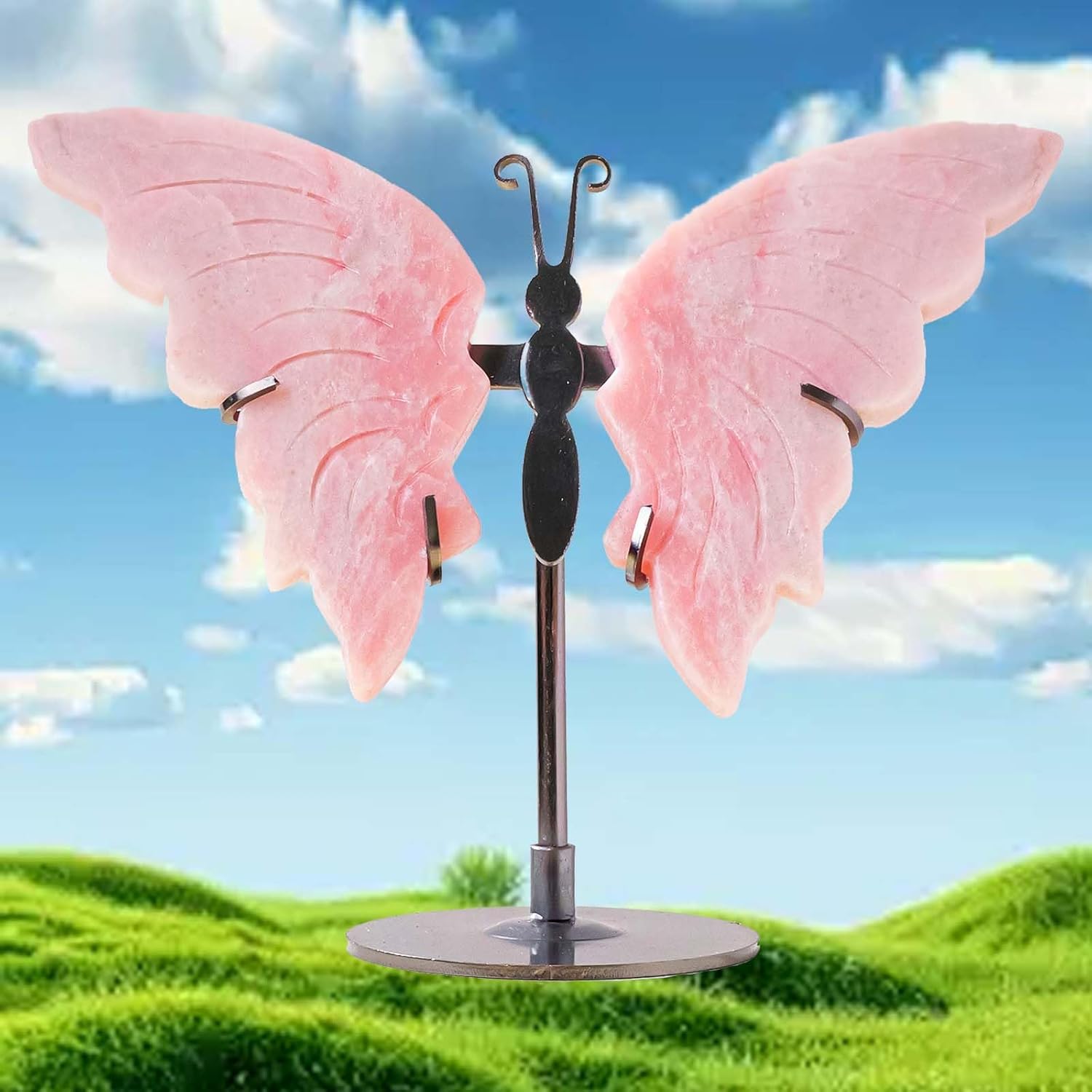 Apengshi Genuine Crystal Butterfly Ornament, Amethyst Agate Wings, Home Office Tabletop Home Decor (Pink Australian)