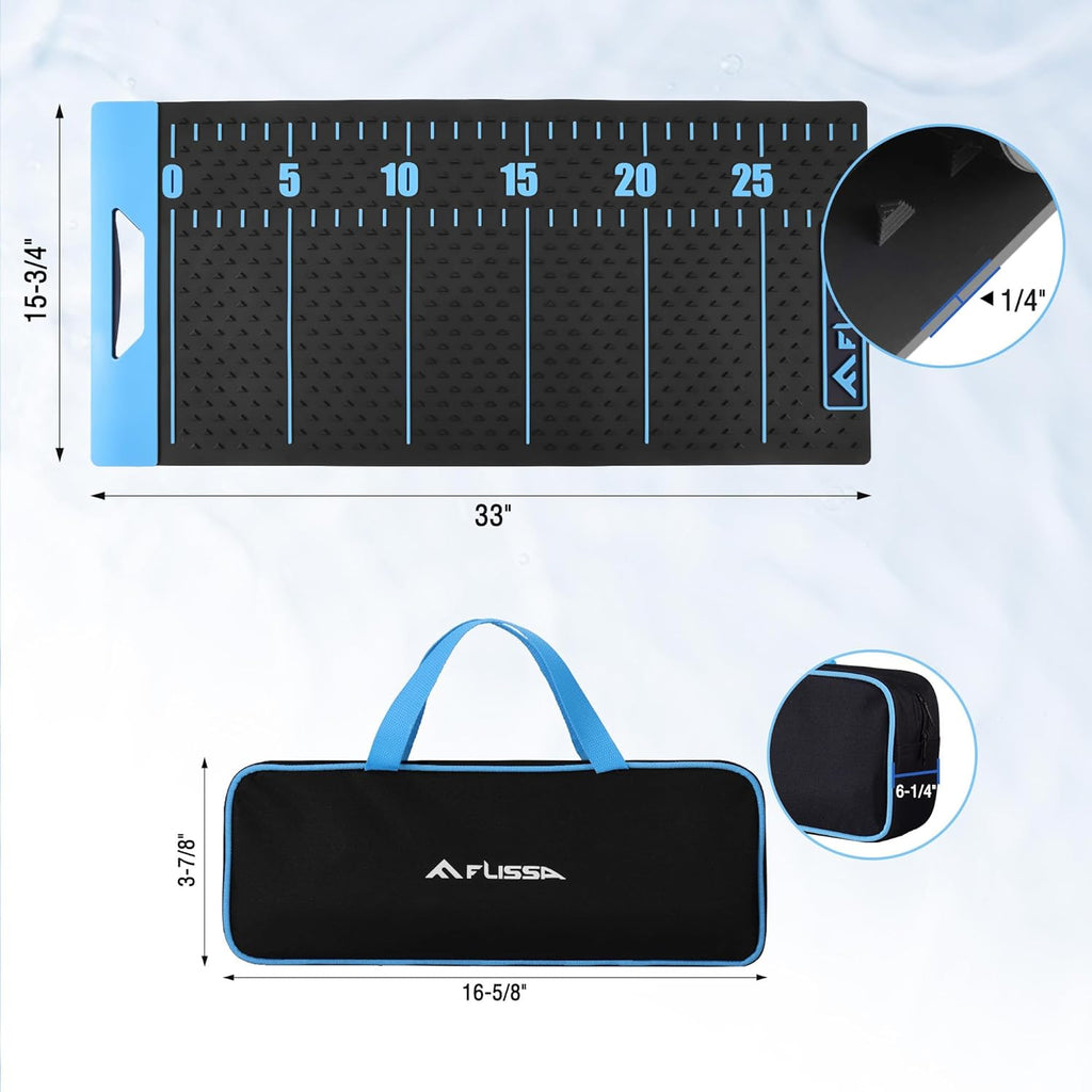 FLISSA 33" Non-Slip Fish Fillet Mat with Storage Bag, Portable & Durable Fish Cleaning Mat, Measuring Scale for Easy Filleting, Cleaning, and Cutting, Ideal Fishing Gift