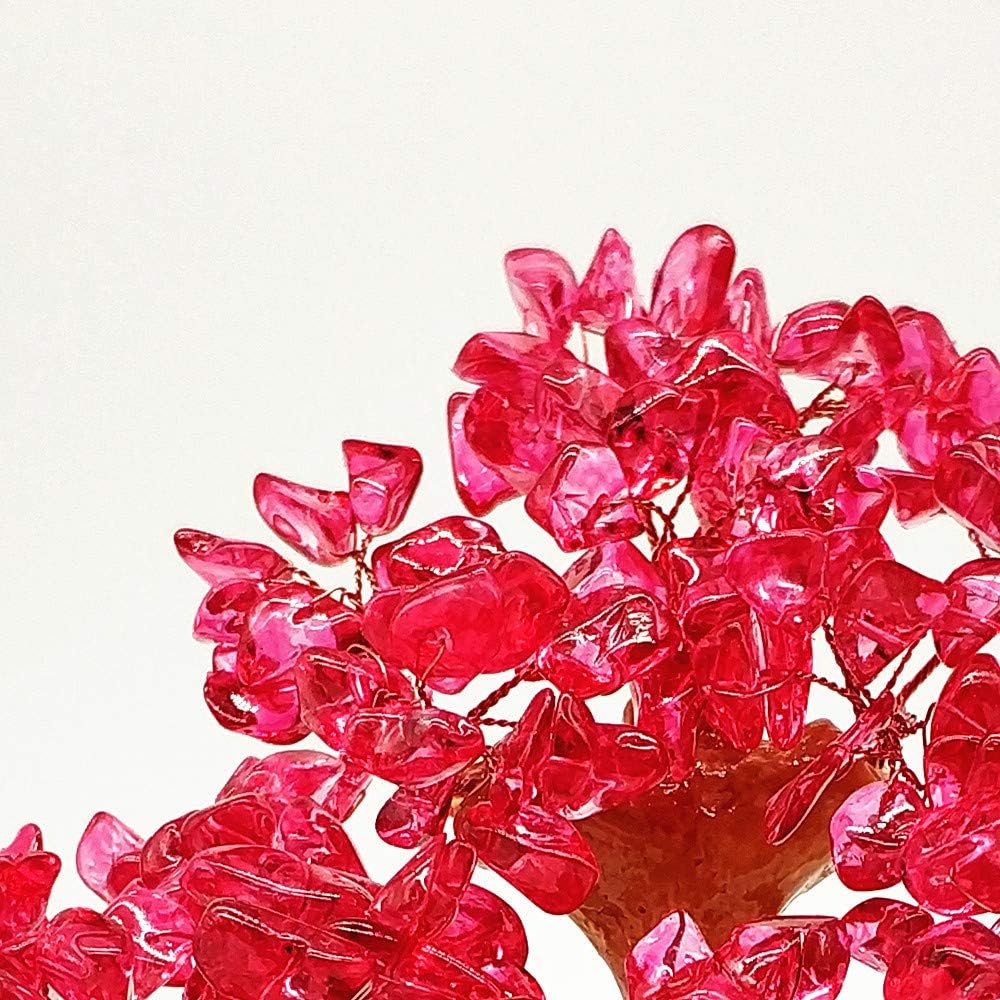 Feng Shui Quartz Crystal Money Tree Bonsai Style Decoration for Luck and Wealth (Red)