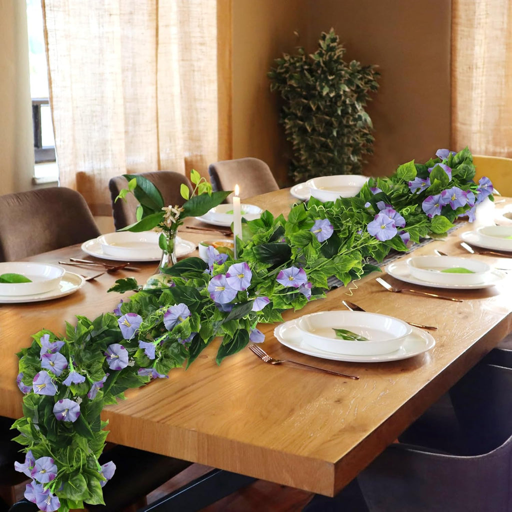 AirSun Artificial Morning Glory Flower Vines, 2pcs 15Feet Hanging Plants Silk Garland Fake Green Plant Home Garden Wall Fence Indoor Outdoor Wedding Birthday Decor