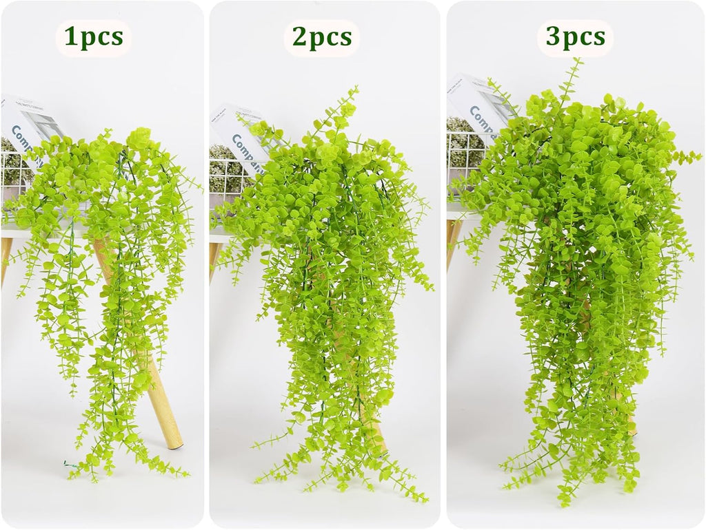 Fake Hanging Plants Faux Vine Leaves Artificial Green Eucalyptus Plants Fake Hanging Eucalyptus Leaf Plant Decorate Indoors Outdoors Decor of Living Room Kitchen Yard Garden Bedroom Wall(Light Green)