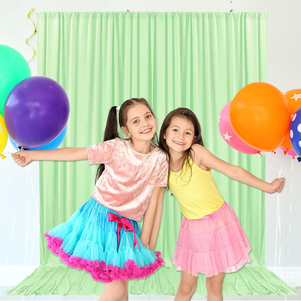 10ft x 10ft Light Green Backdrop Curtains for Parties, Fabric Satin Background Curtain with Rod Pockets for Weddings, Birthday, Baby Shower, Photography, Graduation Party Backdrop Drapes, 2 Panels