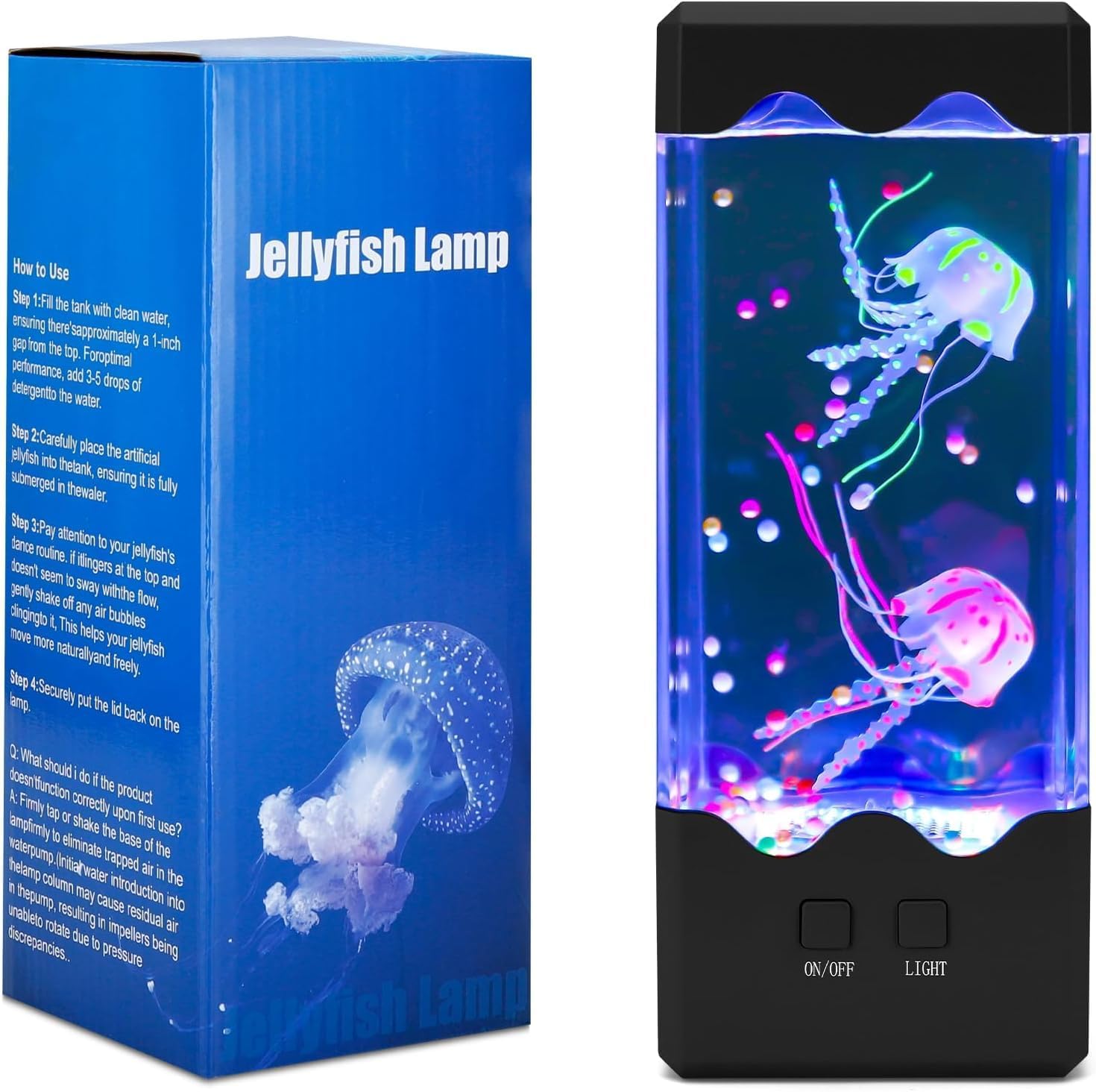 Jellyfish Lamp, 7-Color Changing Light with 5 Levels Brightness Jellyfish Aquarium Fish lamp Home Decor, Children's Birthday Gift, Men's and Women's Holiday Gift, Christmas Gift （Black）