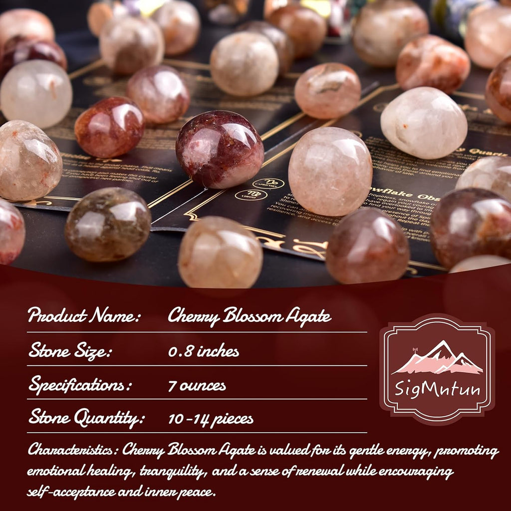 Polished Stone Set Cherry Blossom Agate Crystals, 0.8" Handpicked Tumbled Gemstones Rocks, Pebbles for Reiki, Chakra, Healing, Home Decor