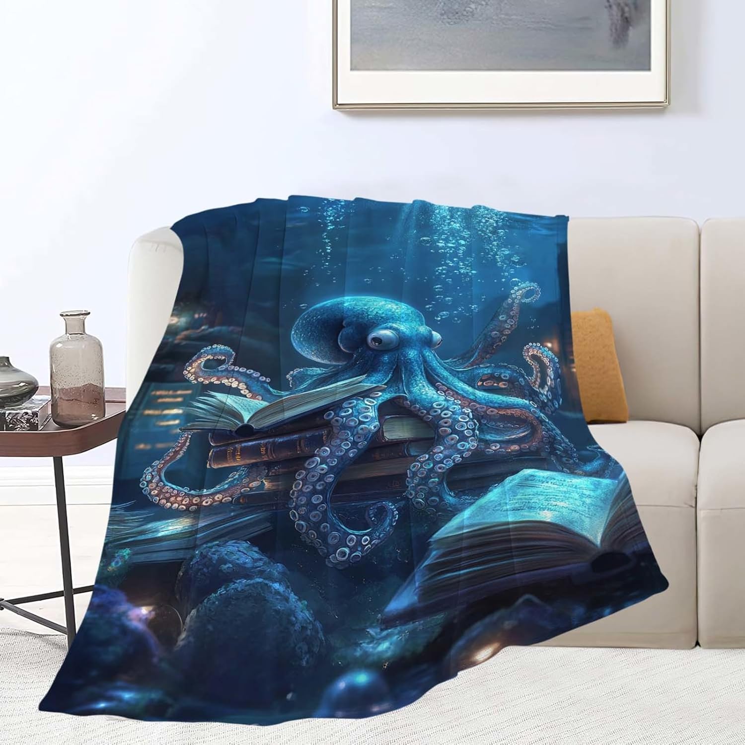 Octopus Throw Blanket Ocean Octopus Stuff Gifts for Kids Girls Boys Adults Women Man Soft Cozy Warm Plush Fluffy Fuzzy Fleece Blanket Decor 60''X80''