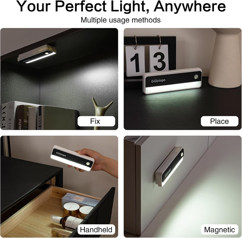 Motion Sensor Night Lights, 1800mAh Rechargeable Motion Activated Night Light, 6000K Battery Operated LED Sensor Light Indoor for Stair, Bedroom, Stairway, Hallway, Kitchen, Cabinet, Closet