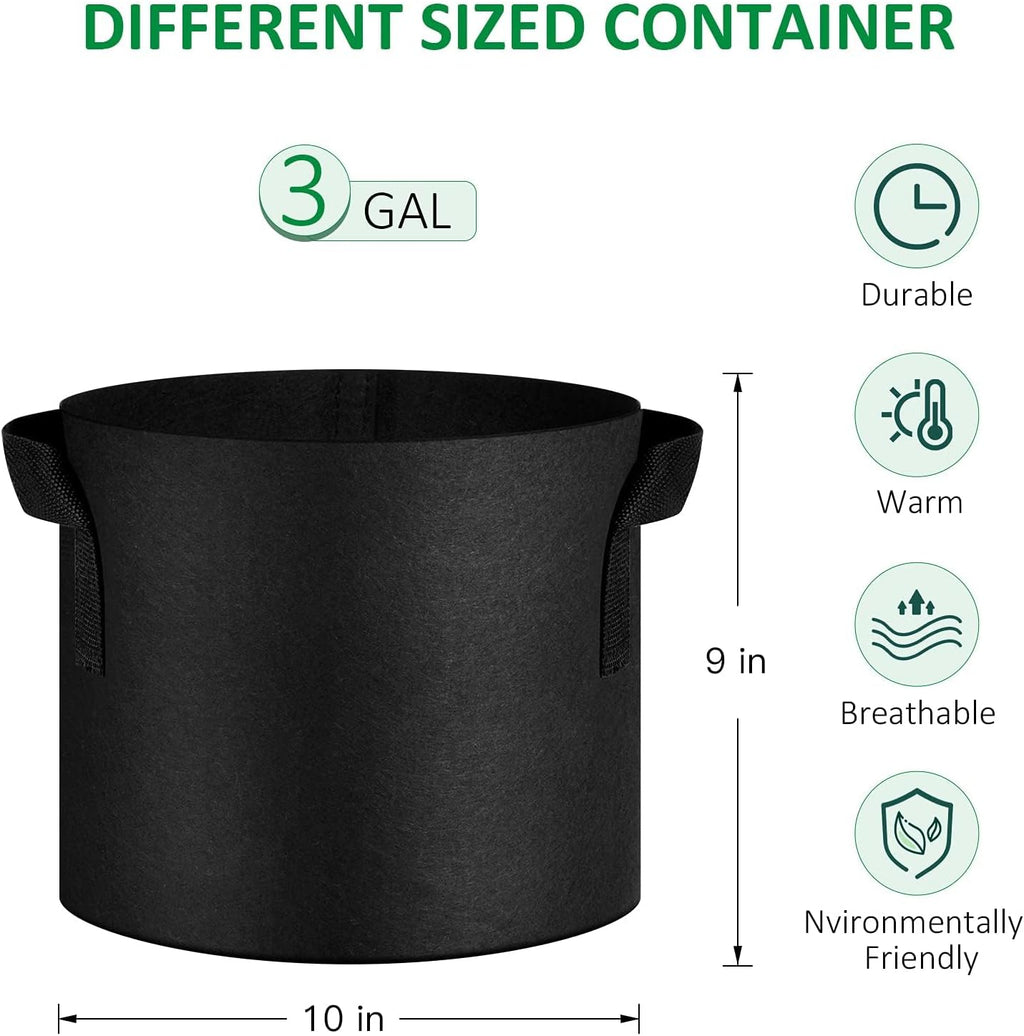 24-Pack 3 Gallon Thickened Non-Woven Grow Bags, Aeration Fabric Pots with Handles