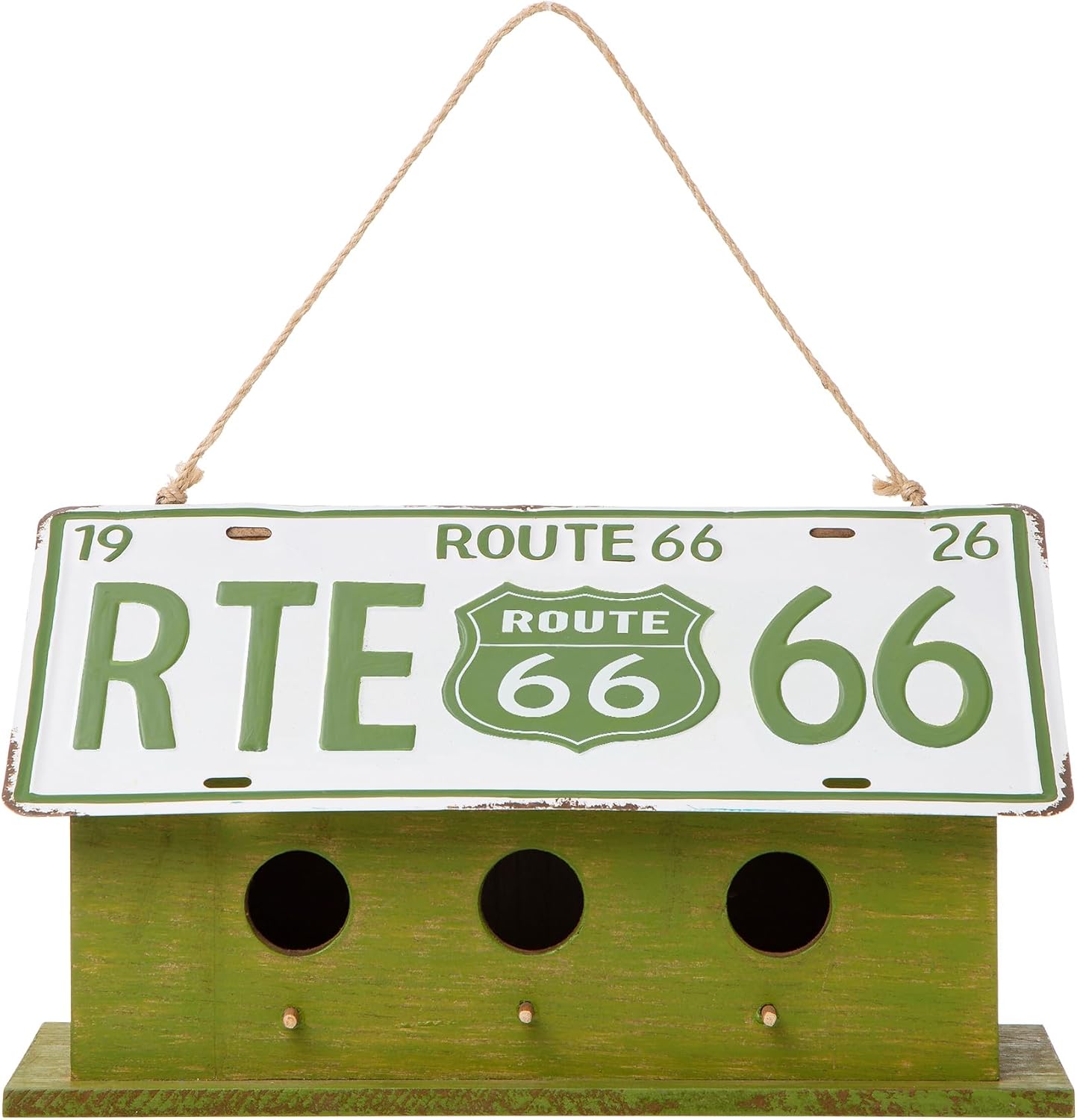 Glitzhome 14" Hanging Birdhouse for Outside, Green Licence Plate Design - Spring Ready Nesting Box & Christmas Garden Gift Idea