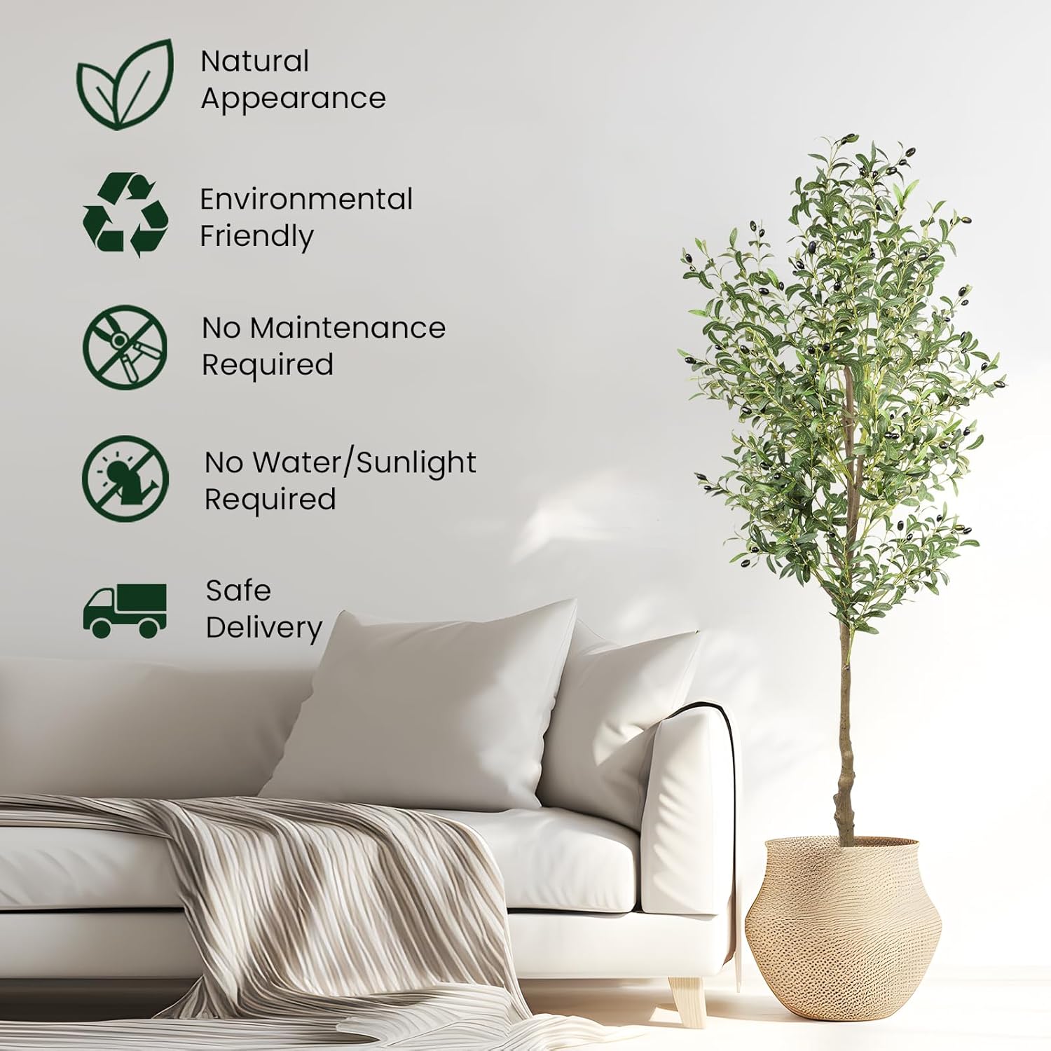 ANTING Artificial Olive Tree, 7FT Faux Olive Tree with Pot, 84in Faux Plants Indoor with Realistic Trunk, 1656 Leaves and 92 Fruits for Home Office Decor Outdoor 1Pack