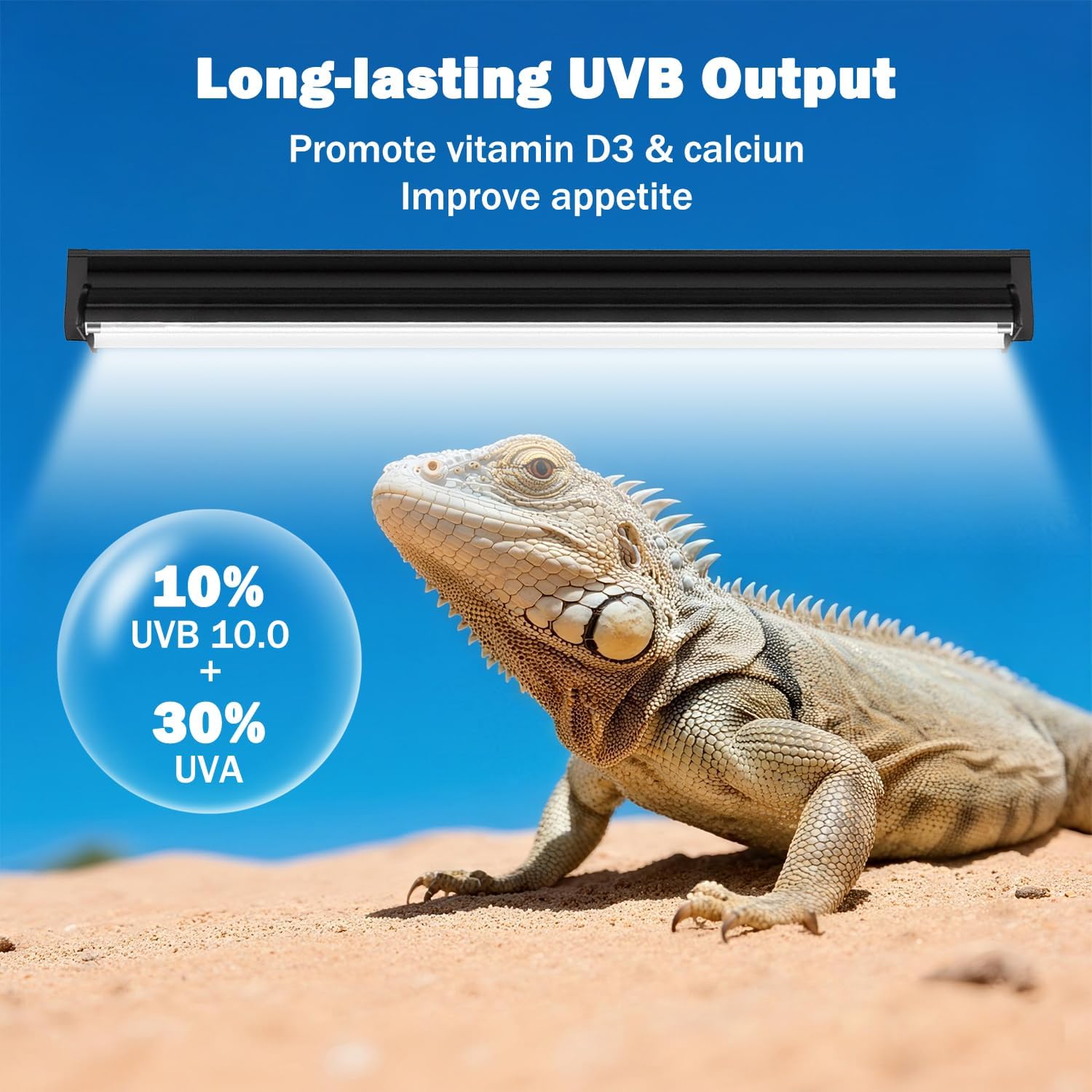 T5 10.0 UVB Reptile Light Fixture, T5 UVA UVB Light Tube Lamp Blub 39W 34" for Bearded Dragon, Tortoise,Desert Lizards,Leopard Gecko,Reptile & Amphibian Lamp