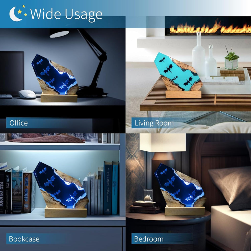 Dragon Resin Wood Lamp,ArtistryHome Decor Bedside Nightlight, Unique Resin Lighting, Nightstand Decorations for Bedroom, Suitable for Holidays