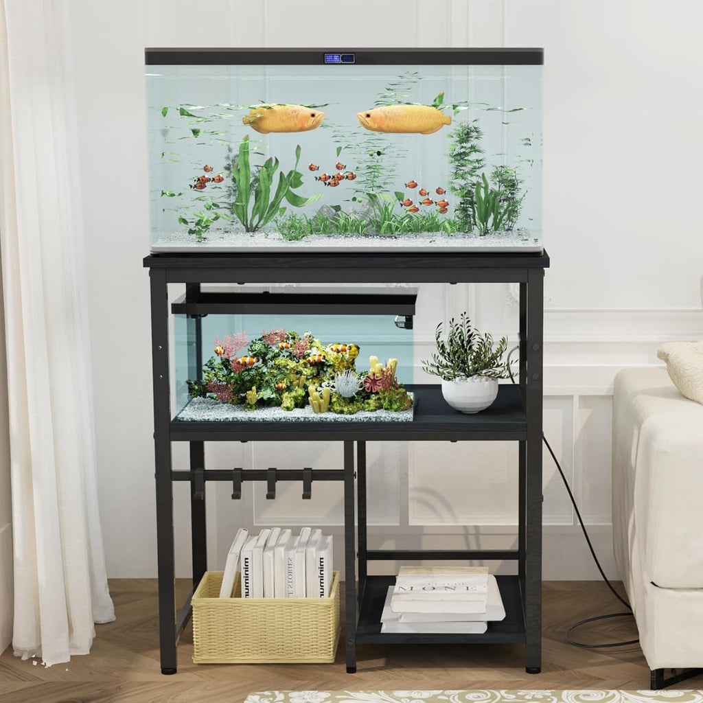 TFK 20-29-37 Gallon Fish Tank Stand, 3-Tier Aquarium Stand with Power Outlet Reptile Tank Stand Heavy Duty Terrarium Stand for Home Office, Black