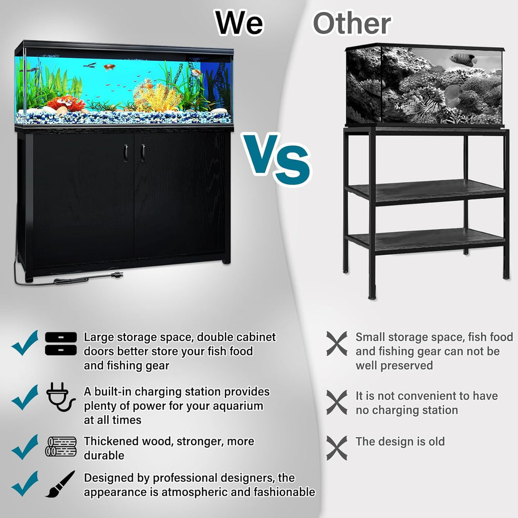 TC-HOMENY 55-75 Gallon Fish Tank Stand, Aquarium Stand with Charging Station and Large Storage Cabinet, 1200LBS Capacity, 5-75 Gallon Tank Stand, Fit for Living Room, 29" L x 16.5" W Tabletop