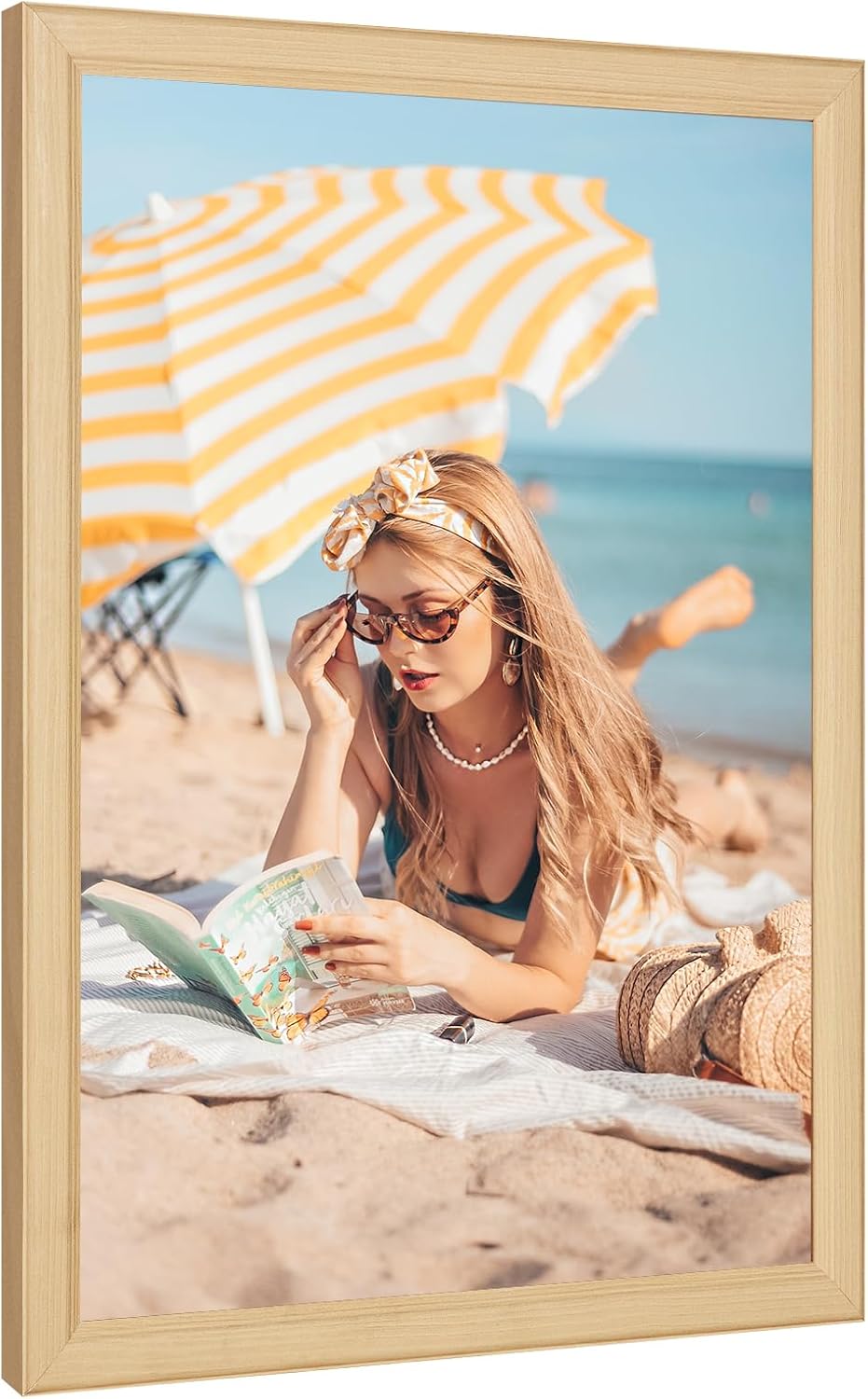 14x17 Wood Frame, Rustic Natural Wooden 17x14in Poster Picture Frame, Modern Beige Woodgrain 14 x 17inch Gallery Wall Photo Frame with HD Plexiglass, Horizontal Vertical Wall Mounting Display 1pcs
