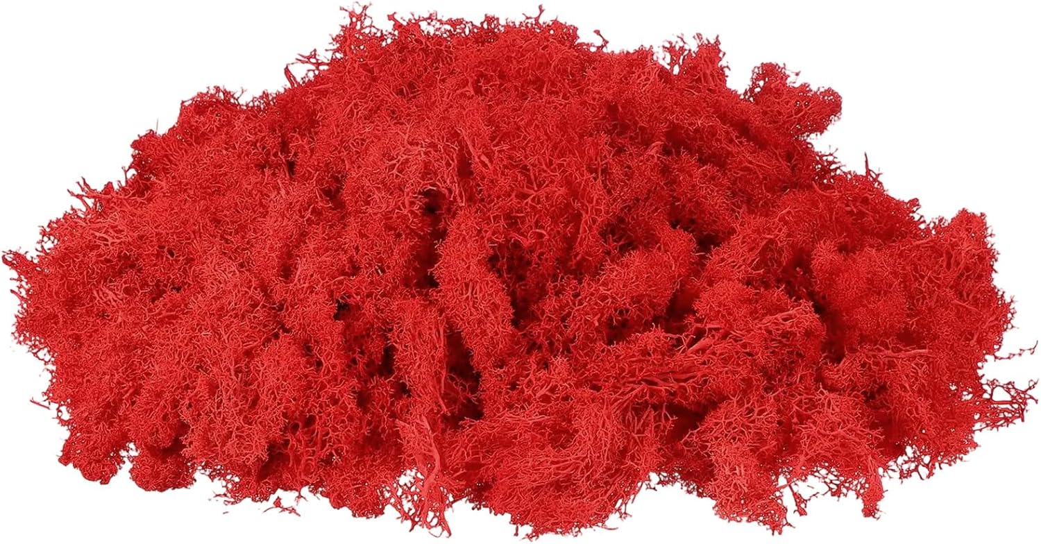 uxcell Preserved Reindeer Moss, 7oz Fake Moss for Crafts Artificial Dried Moss for Decoration Terrariums Potted Plants, Red