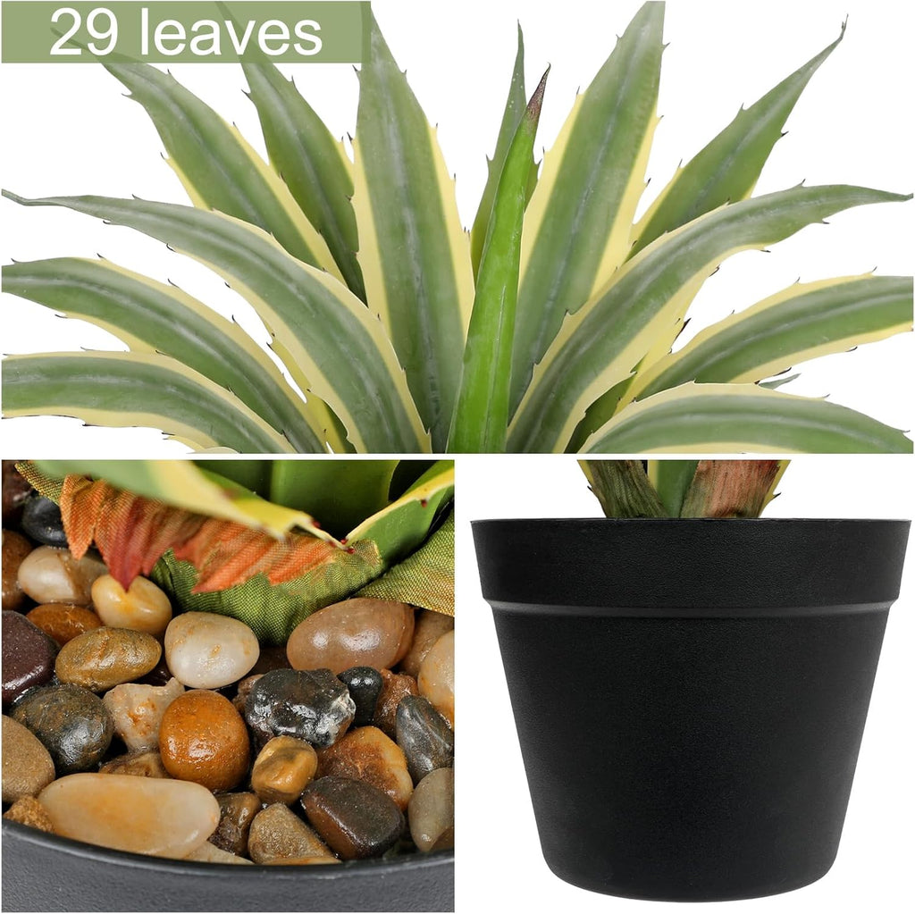 Hollyone Large Artificial Agave Plants 16.9" Tall Fake Agave Plant in Black Pot with Real Stone Pebbles Faux Succulent Aloe Tropical Plants Potted for Indoor Outdoor Home Patio Garden Decor
