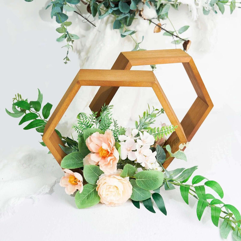 Efavormart 2 PC | 9" Tall Hexagon Rustic Wood Centerpiece | Natural Geometric Terrarium | Honeycomb Storage Shelf