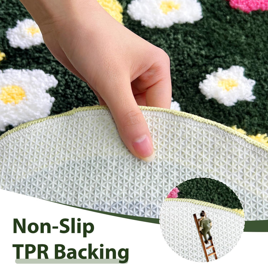 Aesthetic 3D Moss Rug, Super Absorbent Non-Slip Microfiber Grass Mat for Playroom, Irregular Shaped Green Carpet for Forest Bath Mat, Circle Cute Tufted Area Rug Trendy Rugs for Bedroom 48 x 24 in