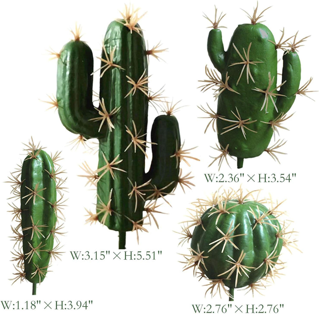 FagusHome Artificial Cactus Decor Faux Cactus Plant Fake Succulents Plants Artificial Cacti 4 Pieces Unpotted Indoor Home Décor Fake Cactus Stems