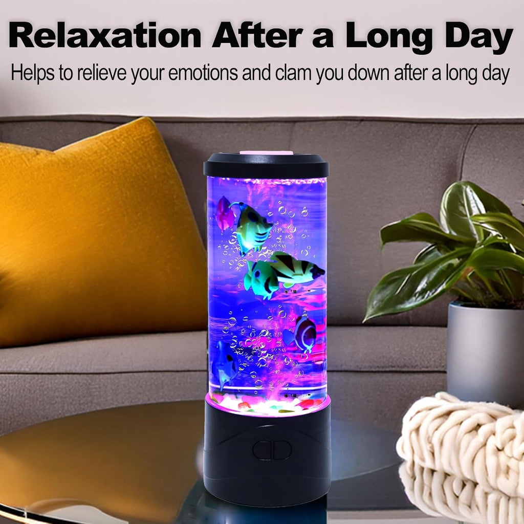 Fake Fish Tank Aquarium Lamp,Bubble Fish Lamp with 6 Artificial Fishes Night Lights, Sensory Gifts for Kids Adults, for Rooms, Offices, and Living Spaces Decor