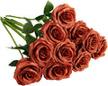 Artificial Rose 10pcs Open Flower Bouquet Faux Rose Stems for Wedding Arrangement, Bridal Bouquet, Centerpiece, Fake Faux Silk Flowers (Burnt Orange)