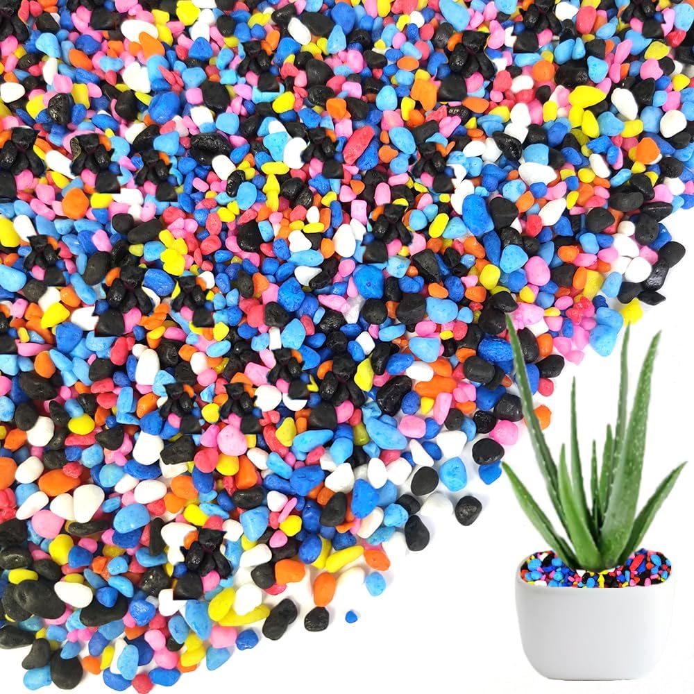 HappyFiller Mix Colored & Black Pea Gravel,Colorful Pearlized Stones for Succulent Cactus Aloe Plants, Bonsai Soil Cover,Terrarium Fairy Garden Landscape,Vase Fillers,Fish Bowl,Home Decor,3-6mm