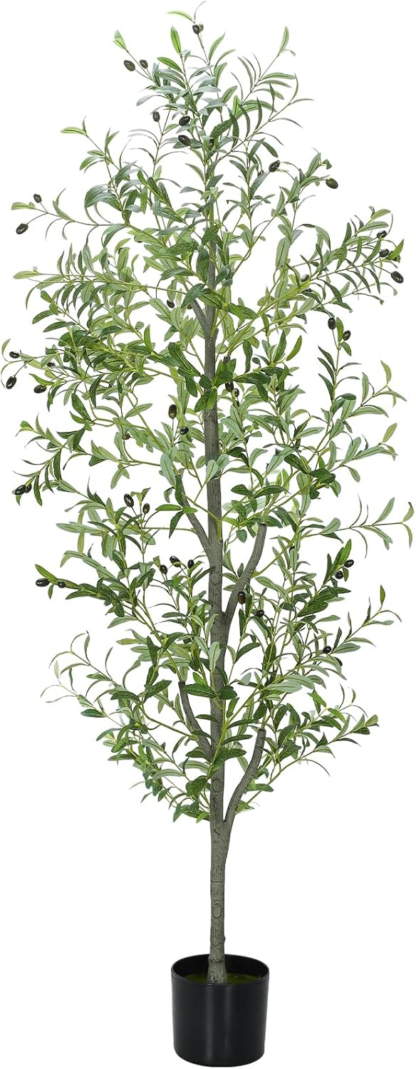 6 FT Faux Olive Tree Indoor, Tall Artificial Silk Olive Tree 6 FT, Large Indoor Fake Olive Trees with Realistic Leaves, Branches, Fruits, Faux Olive Trees Artificial Plants for Home (6 Feet)